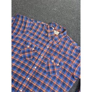 Vintage Dee Cee Pearl Snap Western Shirt Blue Plaid Mens Size 16.5-34 Sawtooth